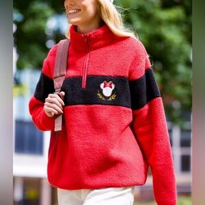 Disney Exclusive vibrant Minnie Mouse Icon 1/4 Zip Fleece Pullover for Women XL